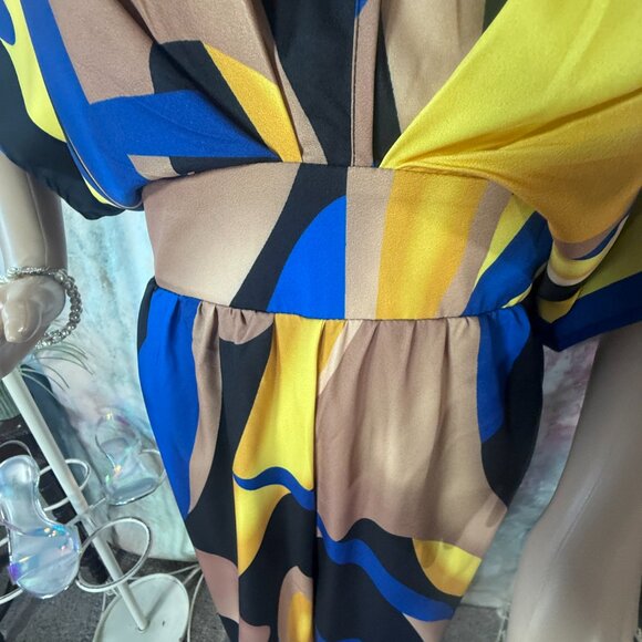 NWOT ๐Maweii Well Fitted Abstract Print Batwing Sleeve Wide Leg Jumpsuit - Picture 10 of 15